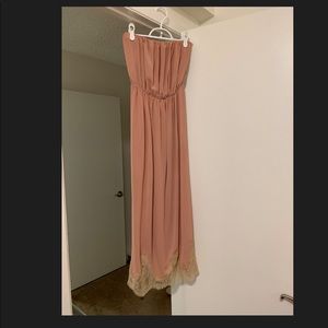 Zara pink strapless dress lace detail at bottom